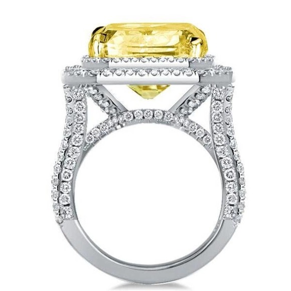 Italo Split Shank Radiant Cut Yellow Double Halo Ring - Picture 3 of 10